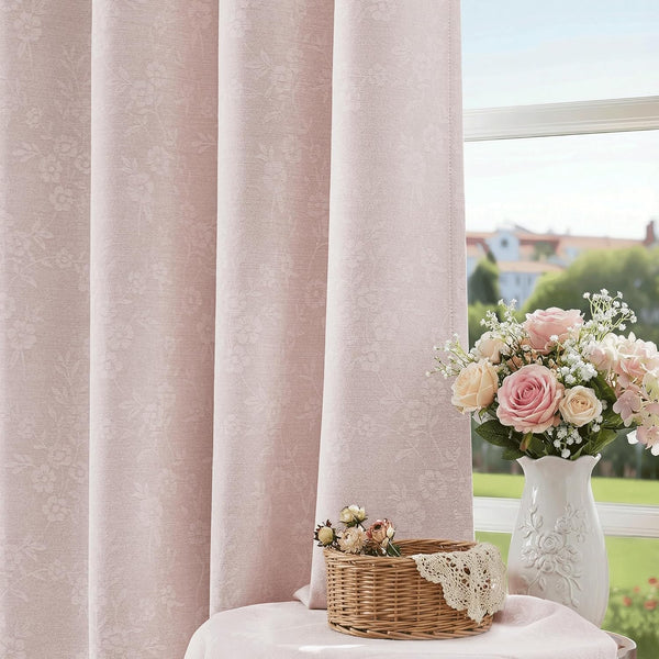Beauoop Pink Floral Jacquard Blackout Curtains 96 Inches Long 2 Panels for
