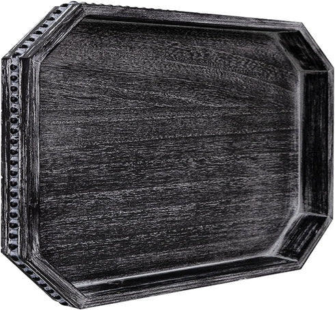 MAONAME Wood Serving Tray, Farmhouse Wooden Tray for Coffee Table, Octagonal Beaded