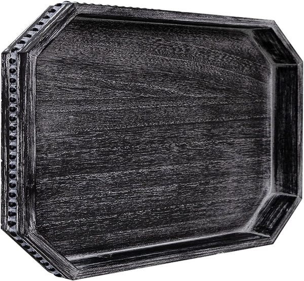 MAONAME Wood Serving Tray, Farmhouse Wooden Tray for Coffee Table, Octagonal Beaded