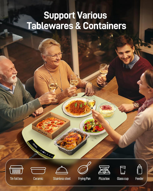 8 Food Warming Mat - Upgraded Levels Adjustable Temperature Electric Warming Tray, Multifunctional Full Surface Food