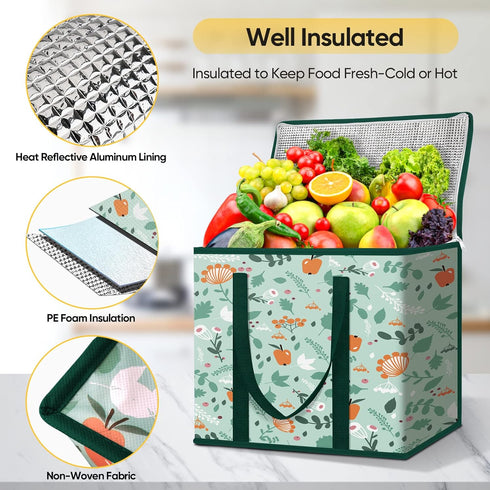 2Pk (16''x9''x13'', BALEINE Insulated Reusable Grocery Bags, Collapsible Cooler Bag for Groceries, Heavy Duty Large