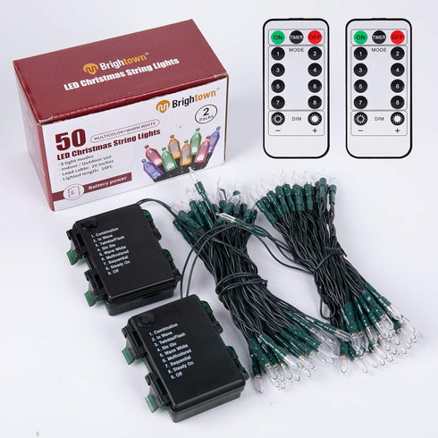 Battery Operated Christmas Lights, 2 Pack 18 Feet 50 LED Clear Mini String Lights with 8 Modes for Indoor Outdoor