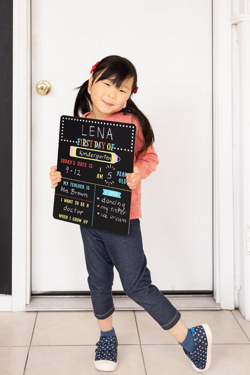 Kate & Milo First and Last Day of School Reversible Chalkboard, Reusable Photo Sharing Prop