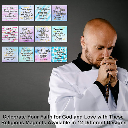 Weewooday 12 Pcs Inspirational Christian Magnets with Bible Verses, Motivational Religious Quotes for Fridge Office