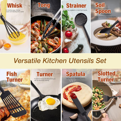 Kitchen Utensils Set, 11 Pcs Nylon Non-Stick Cooking Tools, 410°F Heat Resistant, BPA Free
