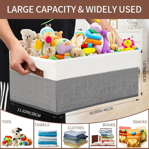 Closet Organizer Bins 3 Pack, Large Storage Bins for Shelves, Foldable with Leather Handles, Grey