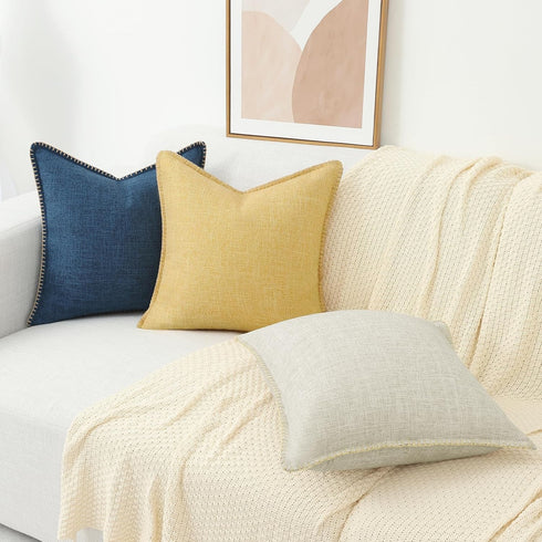 decorUhome Decorative Outdoor Throw Pillow Covers, 16x16 Set of 2, Rustic Neutral Farmhouse Linen for Couch