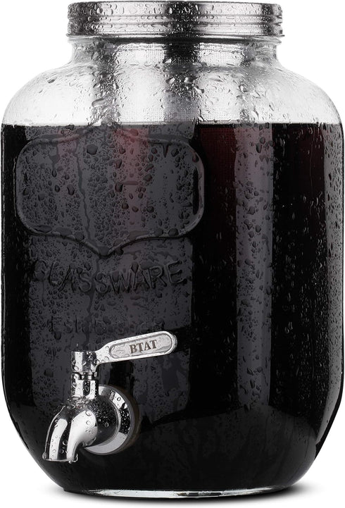 BTaT 1 Gallon Cold Brew Coffee Maker with Mason Jars, Iced Tea Maker, Glass Beverage Dispenser