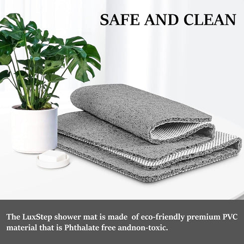 LuxStep Shower Mat - 24x16 inch Non-Slip Bath Mat with Drain, Quick Drying PVC Loofah for Tub, Shower, Bathroom (Grey)