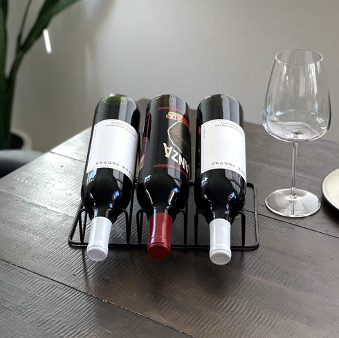 Countertop Wine Rack - 3 Bottle Wine Holder for Wine Storage - No Assembly - Modern Matte Black Metal Wine Rack - Wine Racks Countertop - Small Wine Rack - Wine Bottle Storage - Tabletop Wine Rack by One Stop Outdoor