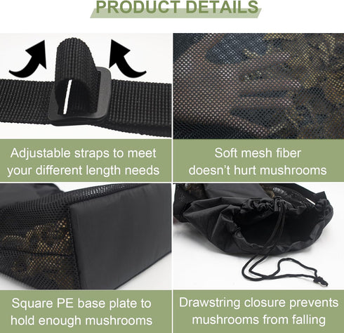 1 Pc Mesh Foraging Bag with Drawstrings & Bottom Support for Mushrooms,Herbs, Wild Plants, Durable Harvesting Morel