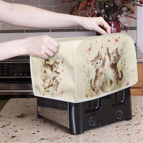 Cute Cat Butterfly Floral Print Toaster Cover, Waterproof for Standard 4 Slice Bread Maker, Kitchen Appliance Protector