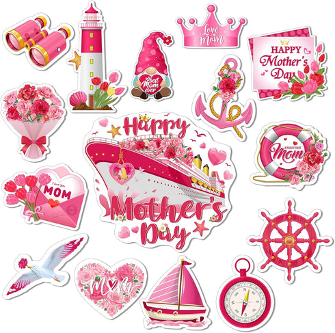 Capoda 16 Pieces Mother's Day Cruise Door Magnets, Bulk Fridge Magnetic Decals for Happy Mother's Day Decorations