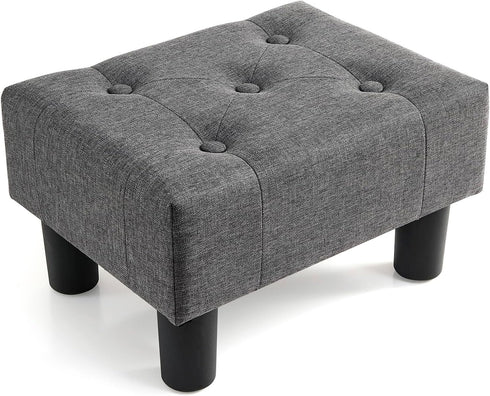 Poofzy Small Foot Stool Ottoman, Linen Ottoman Foot Rest with Legs, Rectangle