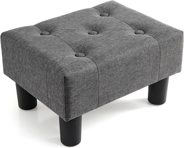 Poofzy Small Foot Stool Ottoman, Linen Ottoman Foot Rest with Legs, Rectangle