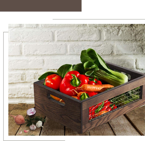 Set of 2 Wooden Countertop Baskets for Kitchen, Bathroom, Pantry | Rustic Nesting Boxes, Wall Mount Upgrade