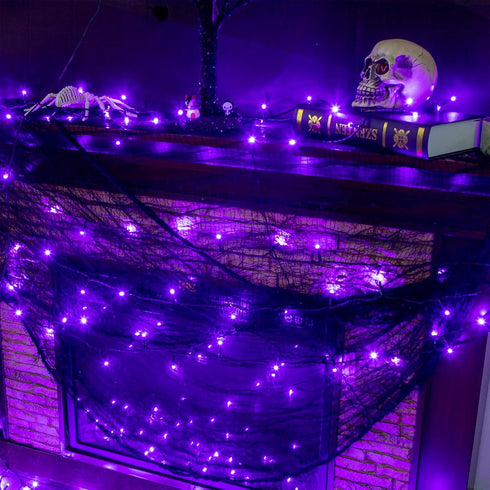 PEIDUO 82 FT 200 LED Purple String Lights Halloween Decorations Outdoor, Motion Sensor Controller with Spooky Music