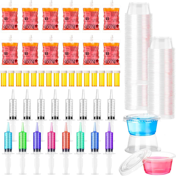 Uiifan 120 Pcs Halloween Party Supplies Blood Bags for Juices Jelly Syringes