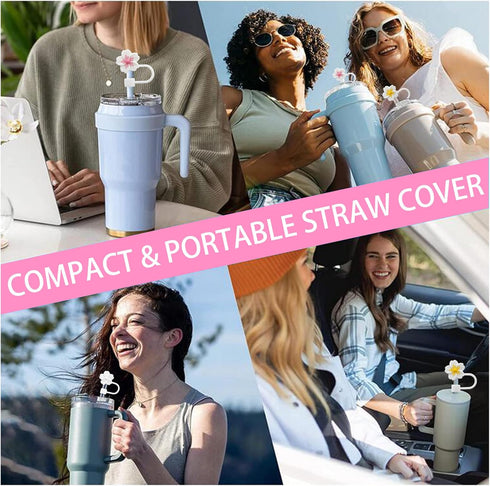 Silicone Straw Cover for 10mm Straws, Cute Cap for Stanley Cup Accessories, 3pcs Sakura Straw Topper for Reusable Straws