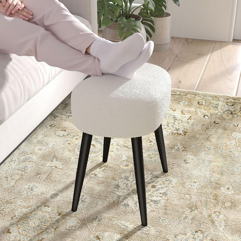 17.7in Teddy Velvet Vanity Stool, Upholstered Makeup Chair with Sturdy Metal Legs, Soft Padded Ottoman Footrest, Modern