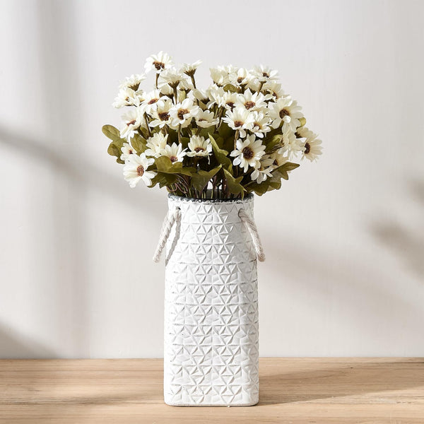 Vaseking Elegant White Petite Vase, 8.66 inch Ceramic Modern Minimalism Geometric Texture