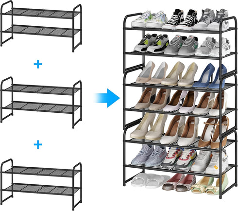 2-Tier Simple Trending Stackable Shoe Rack, Metal Shoe Shelf Storage Organizer, Black