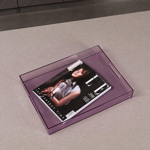 Handles,16" 12" Countertop Sooyee Violet Clear Acrylic Serving Tray with x Decorative Tray for Breakfast, Tea, Food
