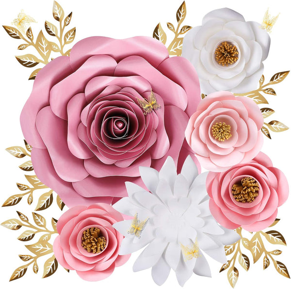 Large Paper Flowers Wall Decor for Baby Girl Nursery (Pre-Assembled) - 300gsm