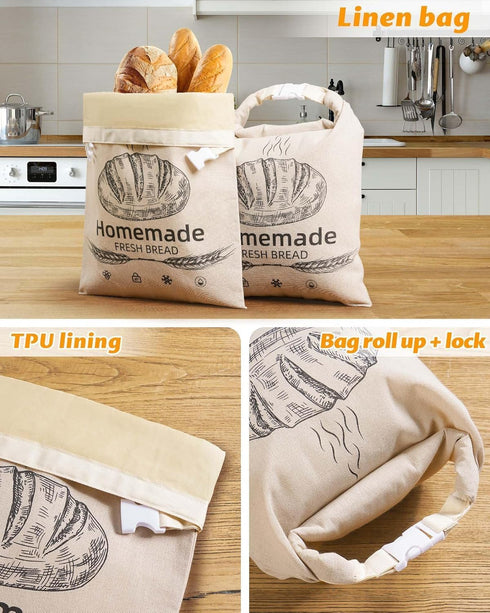 2 Pack 17 12.6 Inches Beeswax Bread Bags for Sourdough,Reusable Organic Linen Beeswax Bread Bag for Homemade Sourdough