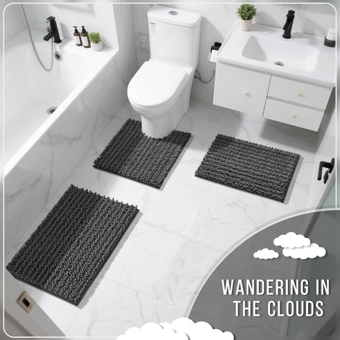 Yimobra Non Slip Washable Bathroom Rugs 32x20 Inch - Ultra Soft Absorbent Chenille Bath Mat, Dark Gray