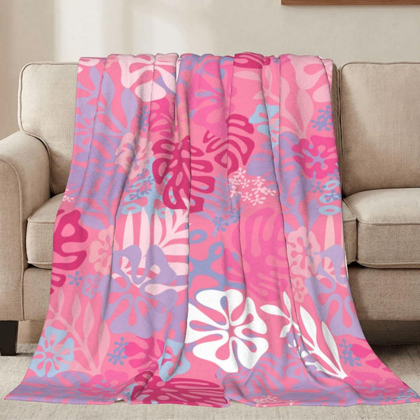 Jbofyee Hawaii Flowers Pink Throw Blankets All Season Ultra Soft Warm Tropical Aloha