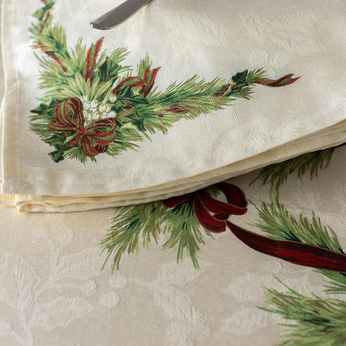Benson Mills Christmas Ribbons Printed Fabric Cloth Napkins Set of 4, 19" X 19" for Holiday Tablecloths
