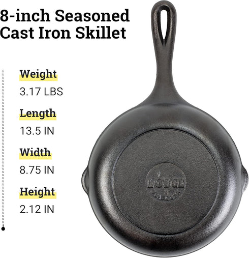 Lodge Cast Iron Chef Collection Skillet, Pre-seasoned, 8 Inch