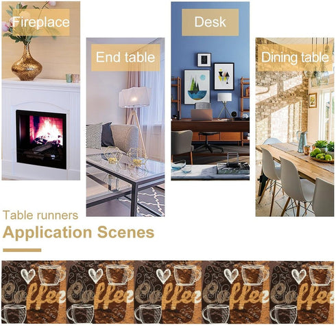 Houselerax Country 13" x60" Coffee Theme Table RunnerCoffee Theme Latte Tea Cup Rustic Farmhouse Kitchen Dining Table