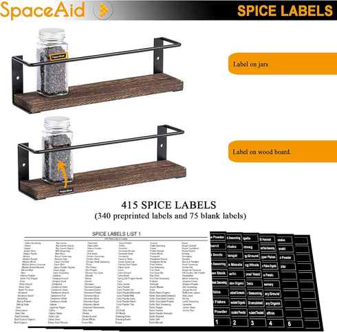SpaceAid Spice Rack Organizer for Cabinet Door or Wall Mount, 4 Pack with 415 Spice Labels