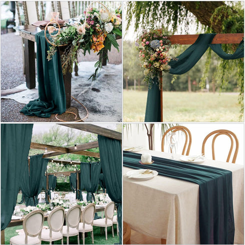 Dark Green Chiffon Table Runner 27X120 inches Sheer Long Table Linen for Wedding Party Banquets Home Decoration