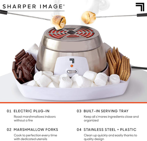 SHARPER IMAGE Electric Tabletop S'mores Maker, 6-Piece Set with 4 Skewers & 4 Serving Compartments