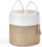 Mkono Woven Storage Basket, Small Decorative Rope Basket for Blankets, Toys, Clothes, 11" W x 11"L, White and Yellow