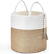 Mkono Woven Storage Basket, Small Decorative Rope Basket for Blankets, Toys, Clothes, 11" W x 11"L, White and Yellow