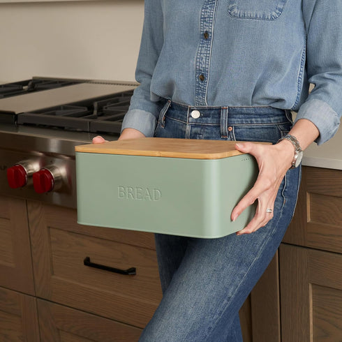 Countertop Beautiful Bread Box With Wooden Lid For Your Kitchen - Spacious Container Perfectly Stores Your Homemade