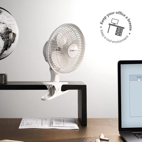 Air-Cooling 6-Inch Clip on Fan, 360° Rotation, Two Speed Portable Clip Fan With Strong Clamp Grip, Quiet Operating Desk Fan Made Of Durable Material, Great For Bedroom, Office, Living Room by NEXAIR