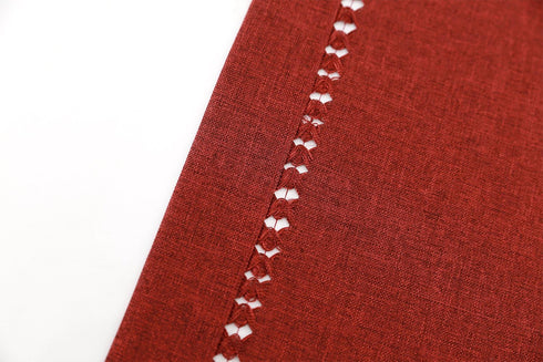 Grelucgo Large Handmade Hemstitched Polyester Table Runners, Cranberry, 14x108 inch