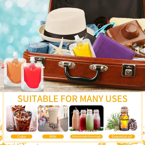 Seeloowy 100 (5 oz) Pcs Plastic Pouches Bulk Clear Juice Bags Squeeze Pouches Plastic Leak Proof Bags with Funnel