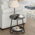 2 Tier Coffee Table in Living Room, Industrial Style Round Coffee Table with Metal Tray, Wood Small Outdoor Coffee