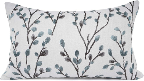 YOUR SMILE Classical Embroidery Jacquard Chenille Decorative Throw Pillow Case, 12x20 inch, Teal Leaf