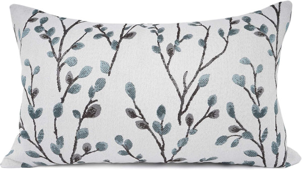 YOUR SMILE Classical Embroidery Jacquard Chenille Decorative Throw Pillow Case, 12x20 inch, Teal Leaf