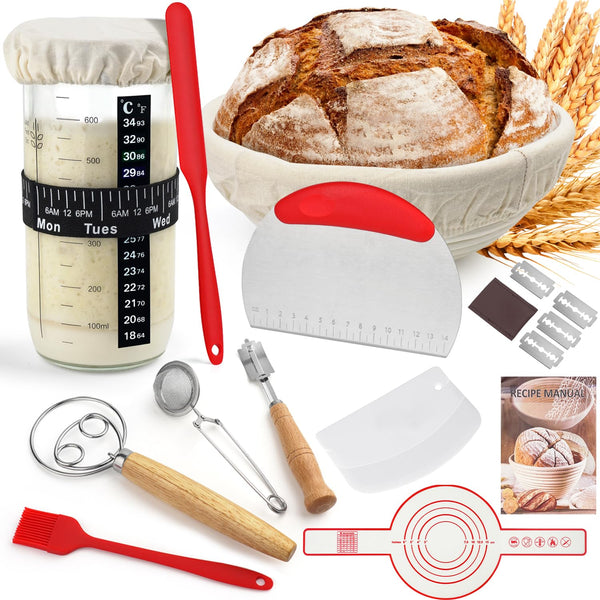 krhhchi Sourdough Starter Kit, Sourdough Bread Baking Supplies with Bread Proofing Basket, Starter