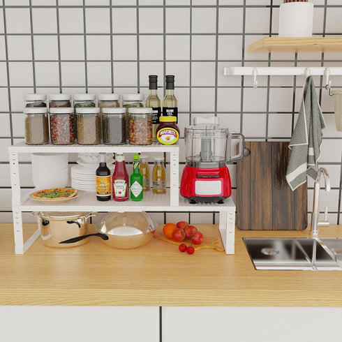Expandable Cabinet Shelf Organizer: Storage Spice Rack Shelves for Kitchen, Stackable Adjustable Pantry Cupboard (1