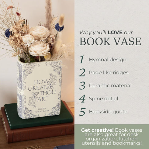 Steel Mill & Co Original Book-Shaped Decorative Vase, Ceramic Vases for Home Decor, Cute Christian Bookshelf Decor