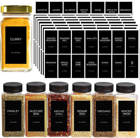 140PCS Black Minimalist Spice Labels for Jars, Waterproof Oil Resistant Stickers for Kitchen Pantry Containers